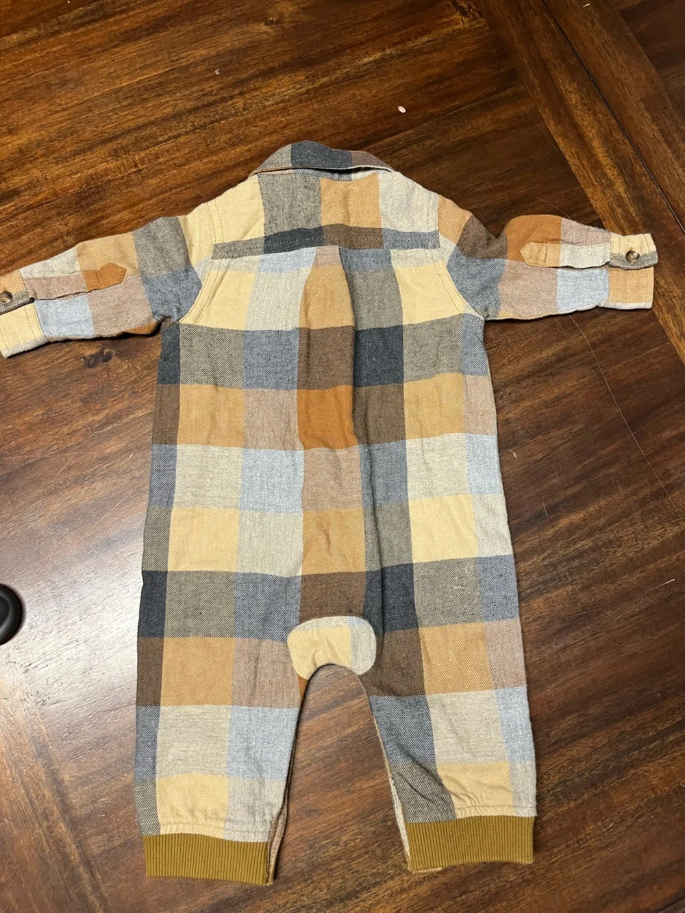 Tucker and Tate Plaid Baby One-Piece Romper in Mustard, Gray & Brown